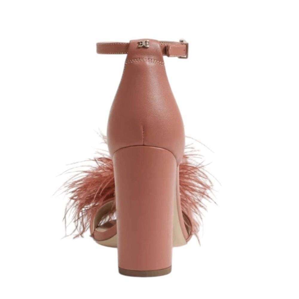Sam Edelman Rust Feather Pom-Pom Ankle Strap Block Heel Sandals NWOT - Picture 6 of 9